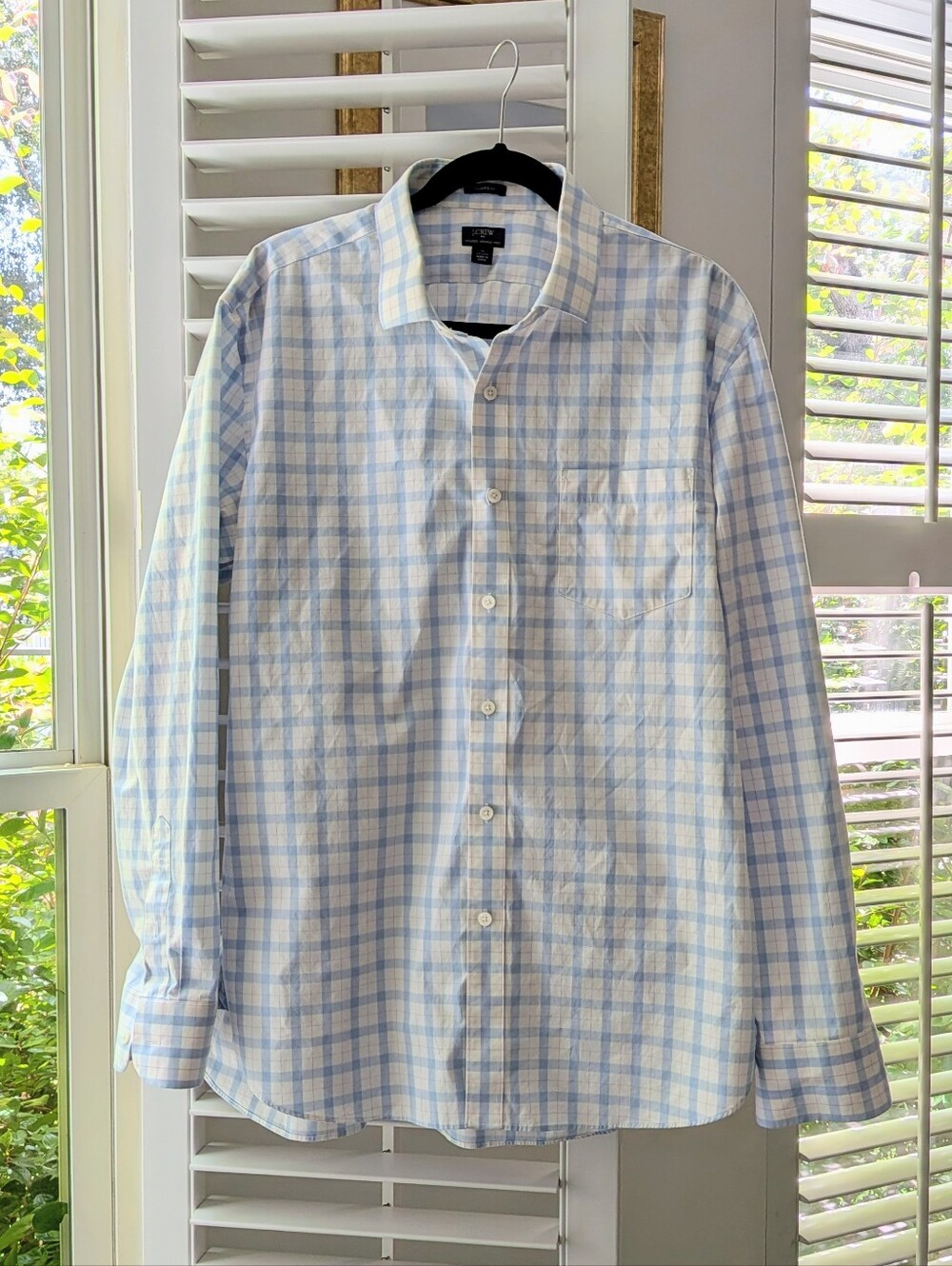 J. Crew Light Blue and White Plaid Cotton Dress Shirt